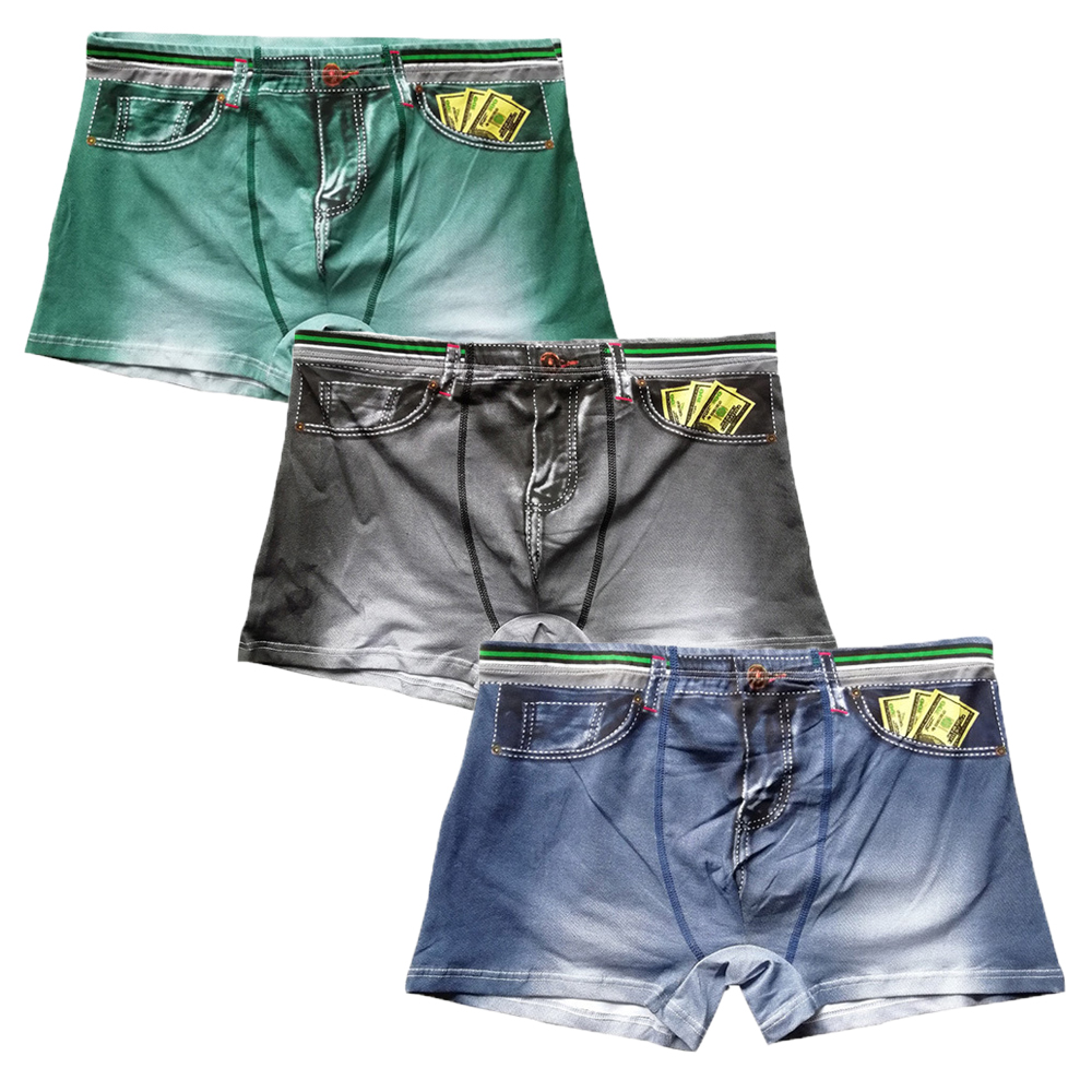 Boxer Brief Pack Cotton - 3PCS/Lots Men Boxer Shorts Denim Printed